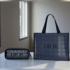 Dior Black Mesh Tote Shoulder Bag And Cosmetic Pouch NEW GWP